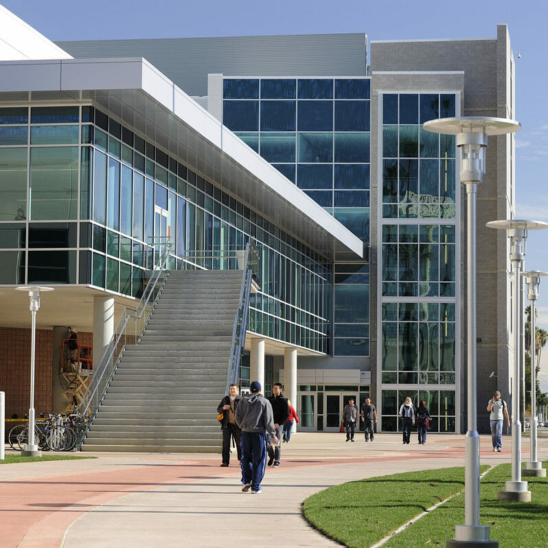 Health Education Center exteroirs, Jan 6, 2010. Students and staff outside the new 180,000 sq. ft. learning center at Western University.