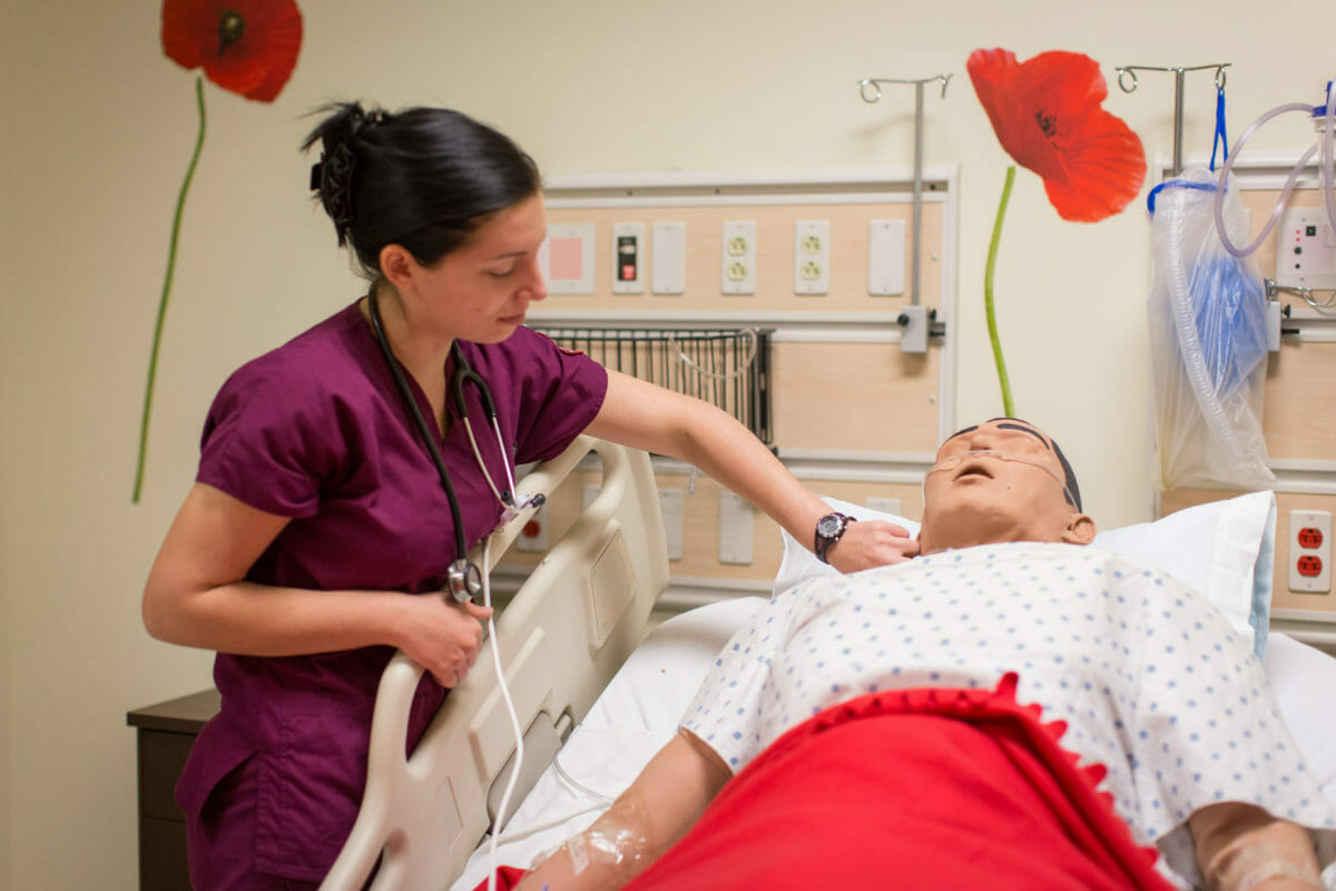 Nursing Skills Lab Student in simulation lab.